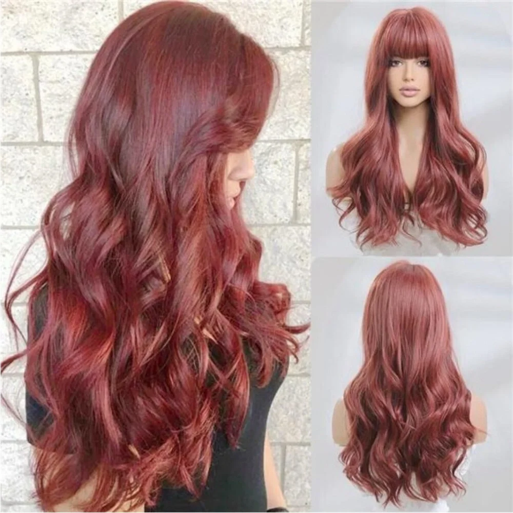 Womens Wigs with Bangs, FULL CAP Burgundy Red NEW